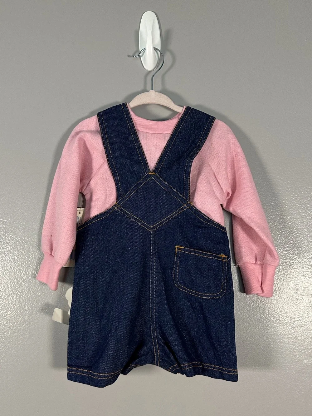 Vintage 80’s / 90’s Spencer’s Happy Kids Baby Girls Denim Overalls set NWT 12M